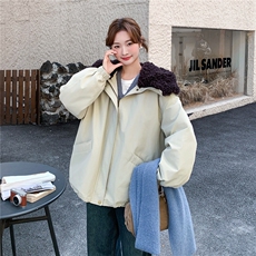 羊羔毛大翻领连帽工装派克服女中长款2025冬季90白鸭绒加厚羽绒服，女装羽绒服，2C159
