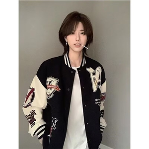 男童贴标棒球服2025新款春秋装男孩韩版时髦中大童洋气开衫外套潮图片