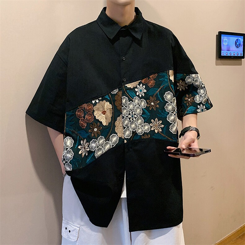 1绣花拼接成分：聚酯纤维M-5XL大码短袖衬衫男DCS7743P42控68，男装T恤，星座226-2