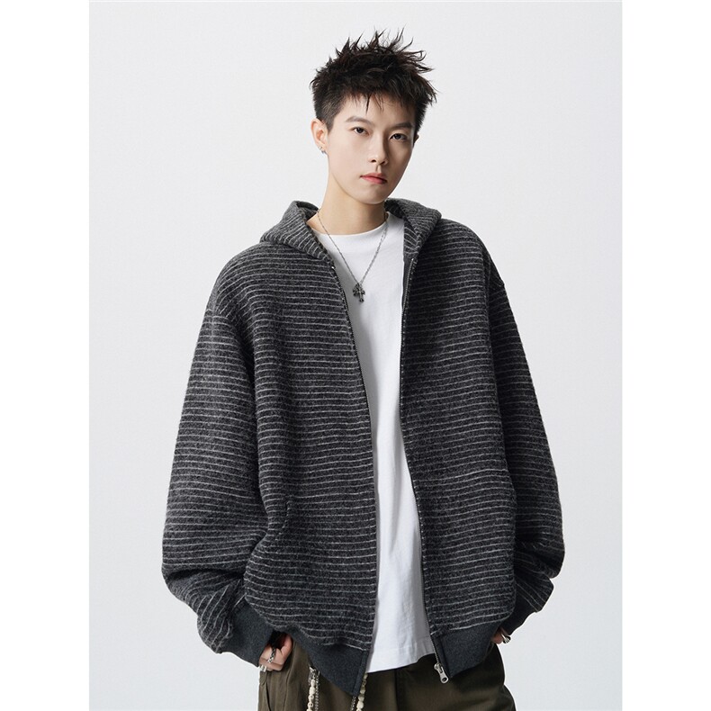 可二开美式条纹连帽拉链卫衣男无影墙S-XL开衫卫衣78113特P65控98，男装卫衣，星座226-1