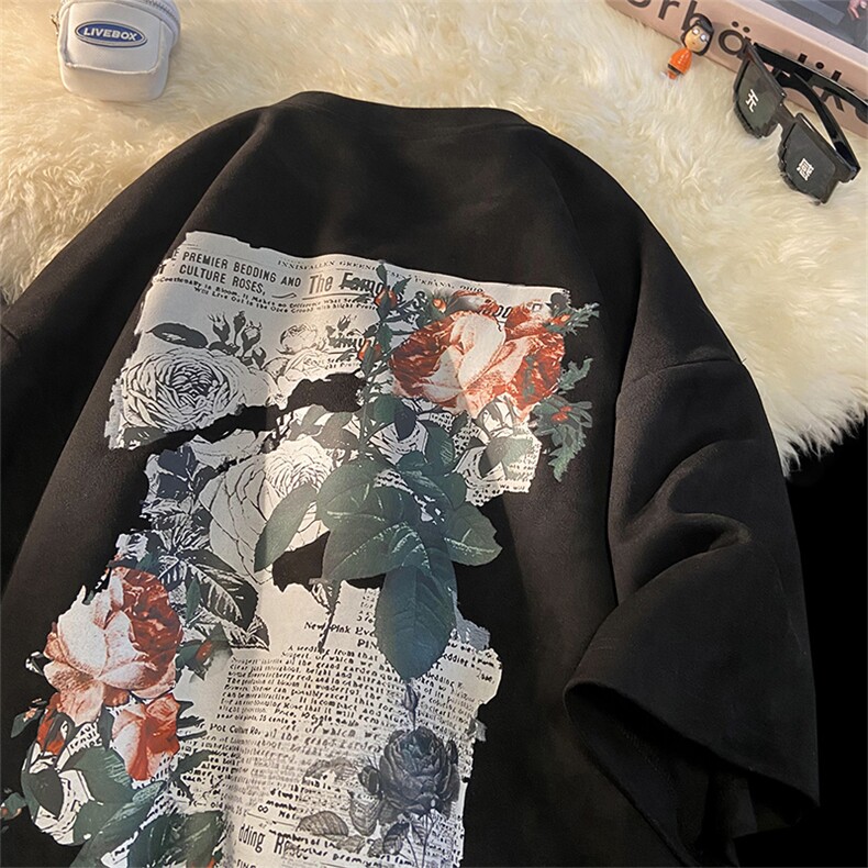 麂皮绒T恤 XT3084-TP35 控价48 美式潮流印花短袖T恤男宽松上衣图片