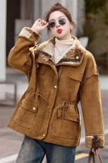 现货！正反两面穿皮毛一体外套女冬季中长款麂皮绒加厚夹克棉服，女装棉衣/棉服，韩蔻秀