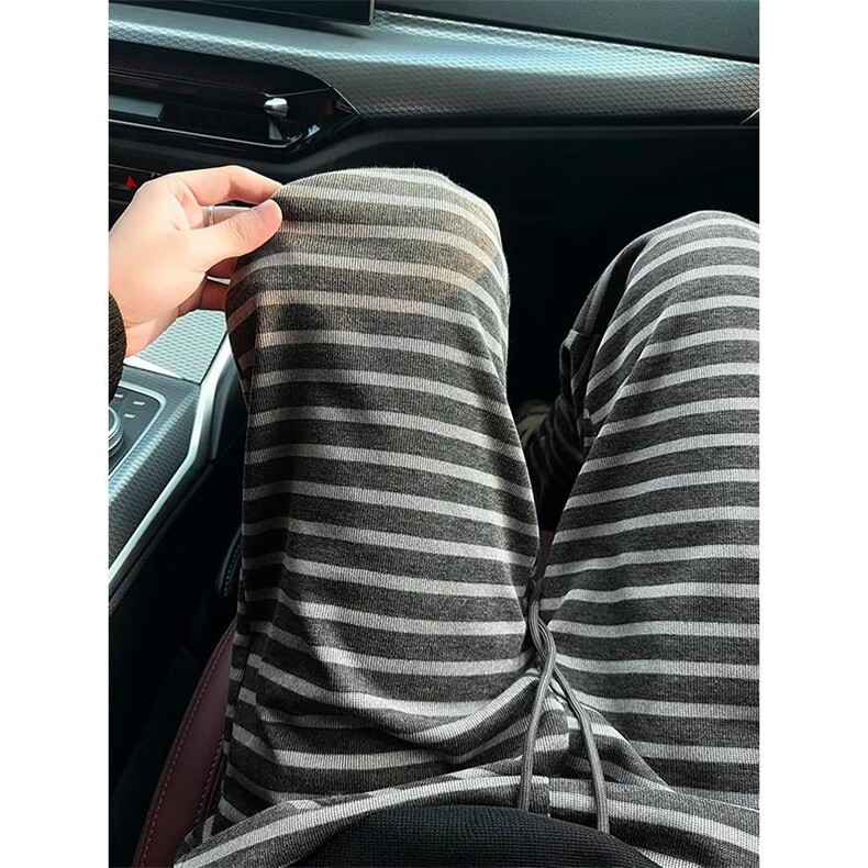 2025新款百搭显瘦条纹针织长裤直筒垂感休闲裤男K24121-特P30控58，男装休闲裤，电商A001