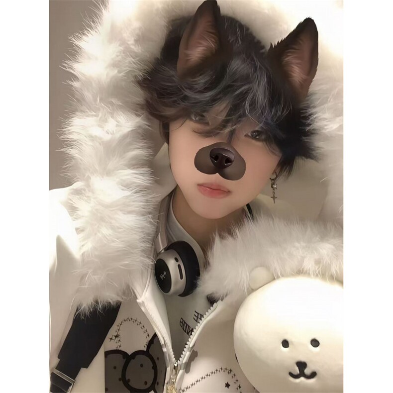 KK102-P65凯蒂猫印花大毛领连帽卫衣男款秋冬加绒加厚宽松开衫,男装卫衣,电商B323A