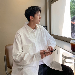 已下单 24081-P55棉锦普洗面料秋季韩版休闲宽松长袖衬衫男士大码图片