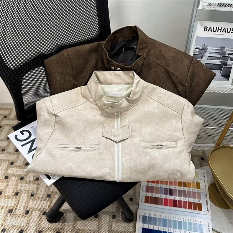 美拉德高街复古棕色机车皮衣外套WT002P75,男装皮衣,星座1116-2