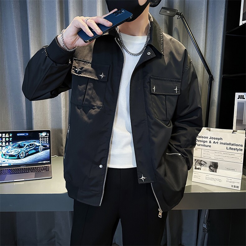 翻领工装外套男春秋潮流休闲夹克时尚百搭宽松长袖上衣JK10-P95,男装夹克,电商D323（原B261）