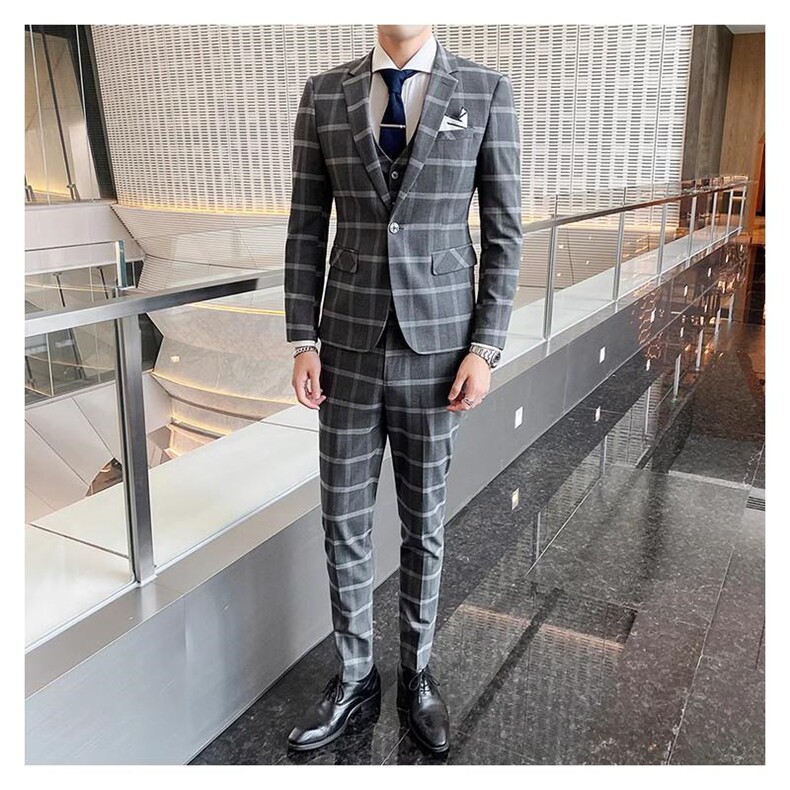 粗线格子三件套男装西服套装礼服修身1012-W2026-P280,男装西服,星座1012
