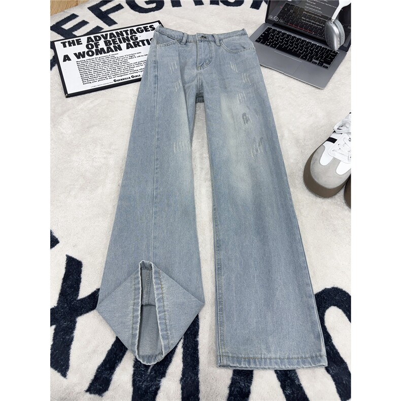 B221 美式ins高街暗黑百搭宽松直筒牛仔裤LK25599-特P38控68图片