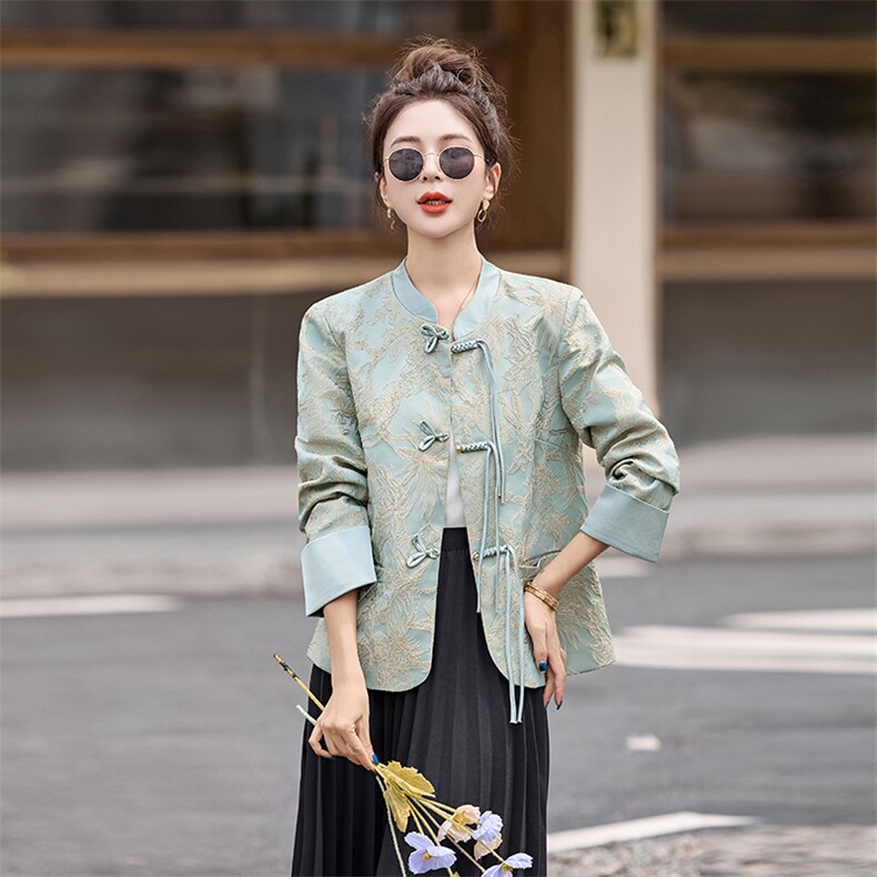 新中式风精致流苏盘扣立领典雅外套2532P135,女装短外套,乐衣轩