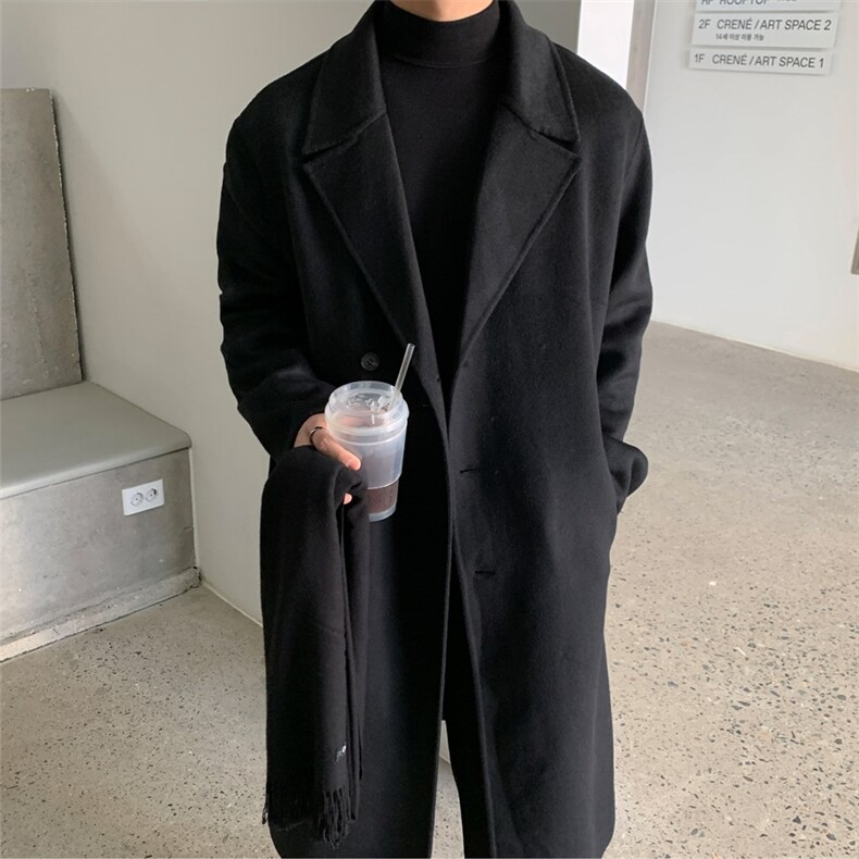 秋冬韩版毛呢大衣男中长款过膝宽松高级感潮流英伦风呢子风衣外套,男装风衣,星座710