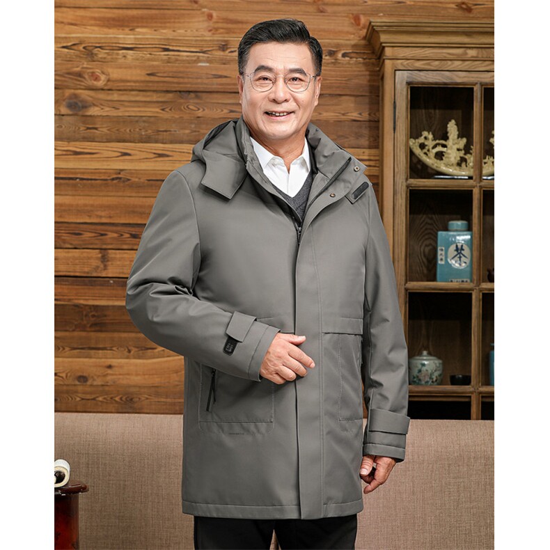 中老年羽绒服男士中长款加厚防寒中年休闲白鸭绒连帽可脱卸外套,男装羽绒服,钱塘6003（原4033）