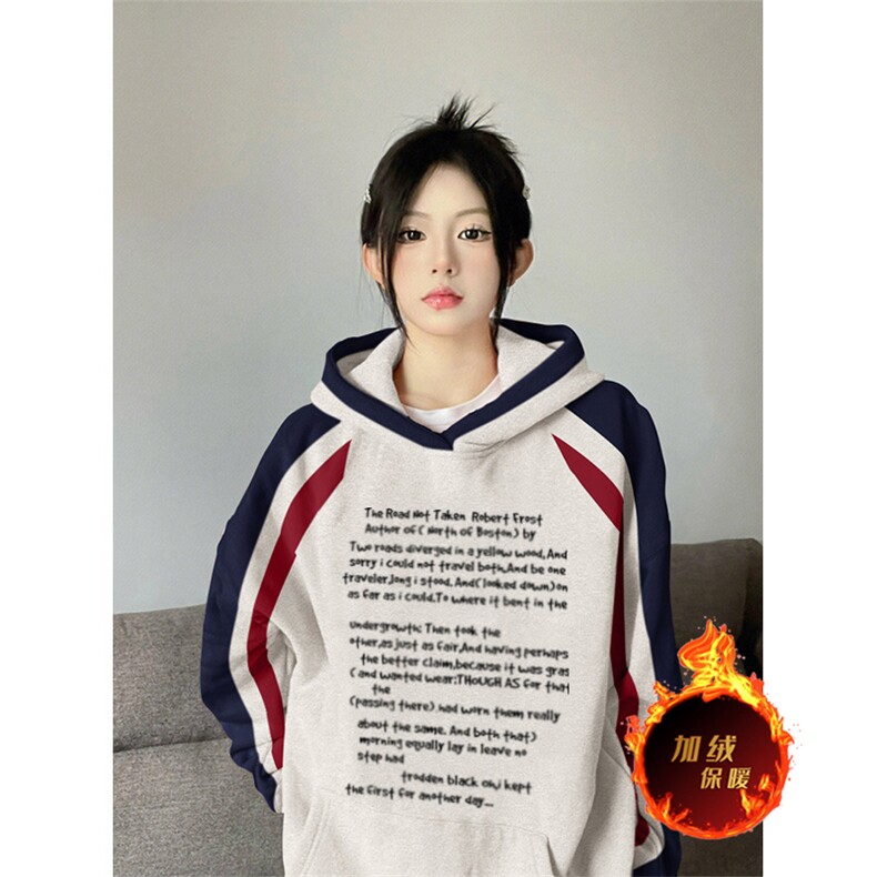 抖音得物供货 提供视频 秋冬重磅美式宽松接拼连帽卫衣3207图片