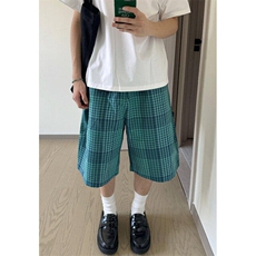 美式格纹五分短裤男女夏季vintage潮牌小众休闲中裤子LD111-P28，男装牛仔裤，星座1008