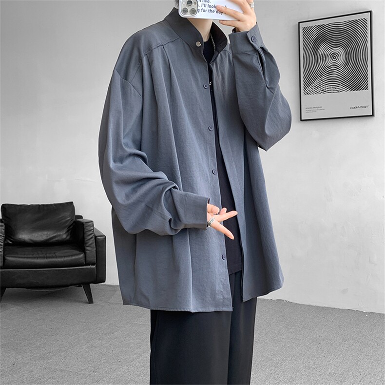 CS2028-P40控68 秋季立领宽松潮流大码衬衫男长袖图片