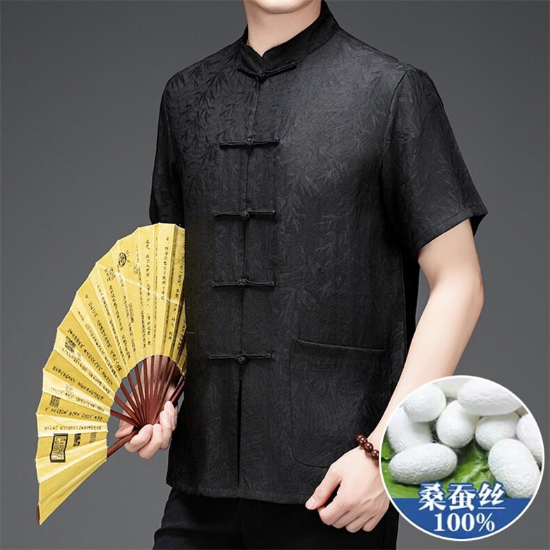 GBN6011-1夏季风唐装纯香云纱短袖爸爸装套装,男装休闲套装,电商B360
