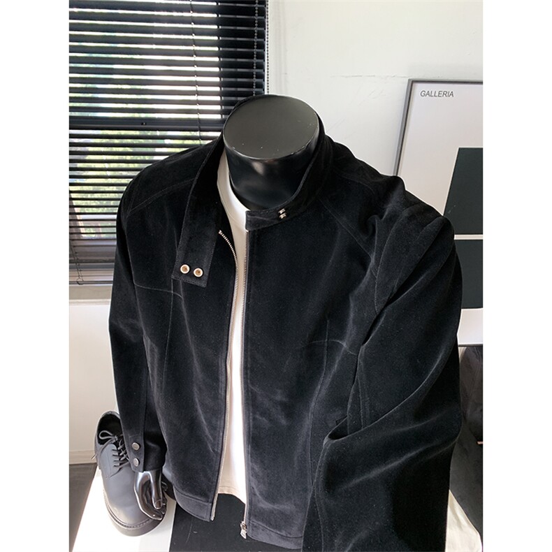 正肩高品质绒皮工艺cleanfit短款机车夹克外套男J5281-特P70图片