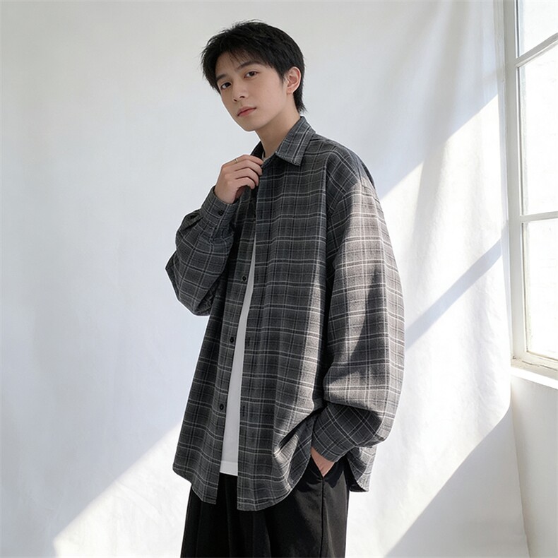 宽松格子衬衫男A147-P45,男装衬衫,电商D312