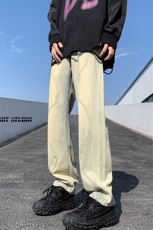 B221美式ins高街暗黑小众泥黄色休闲直筒牛仔裤LK23026-P60控78，男装牛仔裤，电商B221
