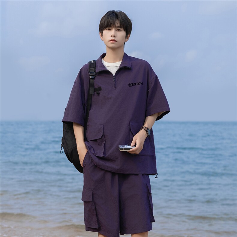 港风24夏款工装大口袋翻领短袖休闲套装TPTZ614401P70控108,男装休闲套装,电商A268A