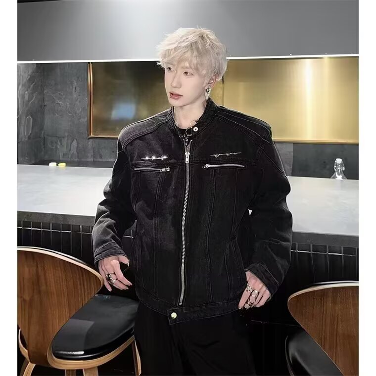312-P63美式小众水洗做旧短款牛仔外套男2025新款,男装工装外套,电商B323A