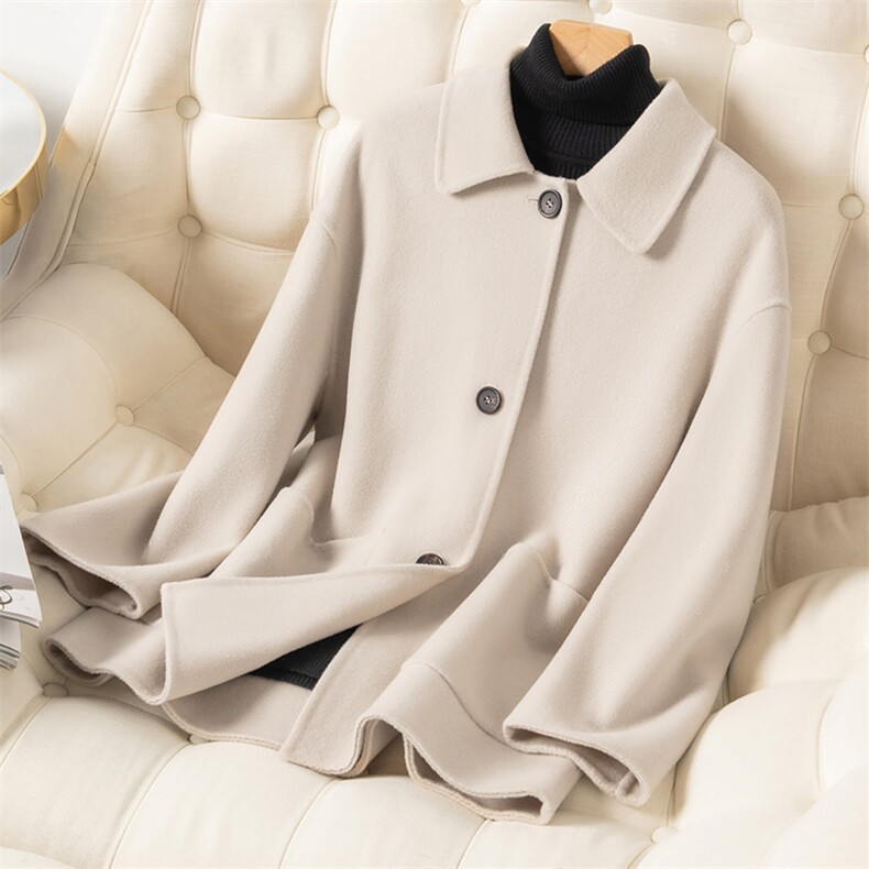 宽松短款绵羊毛双面呢大衣女新款冬季时尚流行羊毛呢子外套，女装双面呢大衣，温鑫双面呢