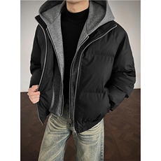 现货高品质重磅工艺美式高街假两件PU皮棉衣男女加厚棉服外套，男装棉衣，电商A486-1