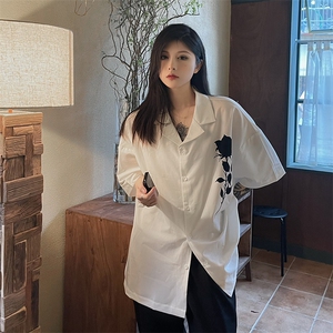 高品质  暗黑系复古玫瑰印花短袖衬衫半袖衬衣男女夏7806-P46图片