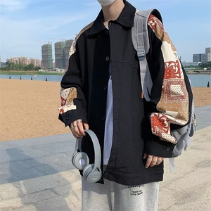 春季新款美式男外套腰果花拼接夹克WT09P60图片