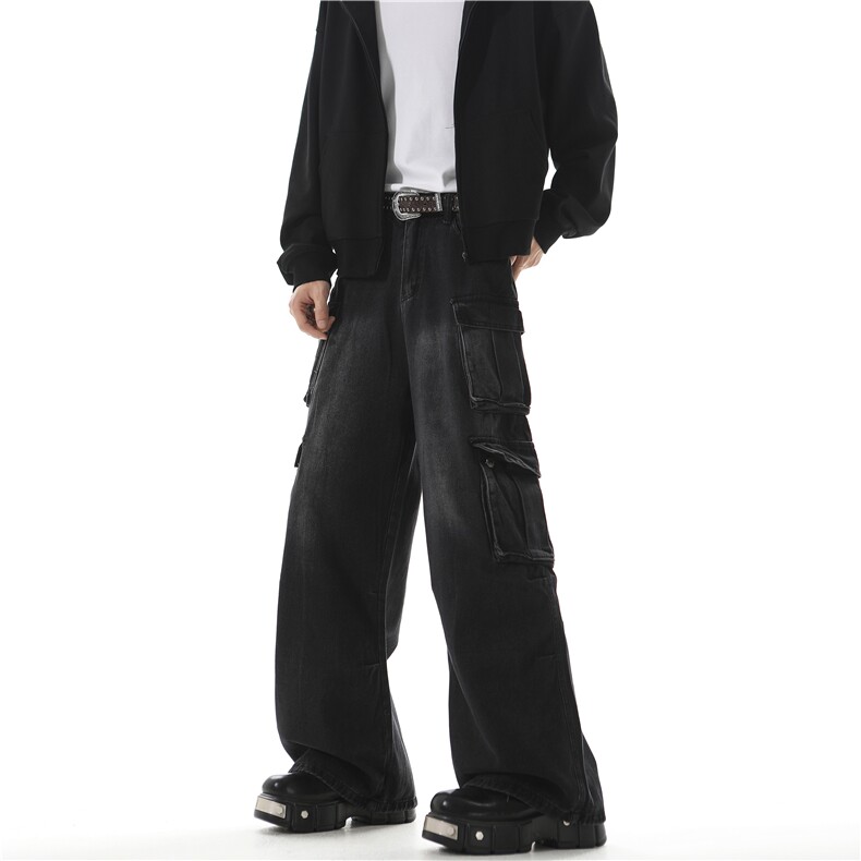1014-1-KF8004--P59-美式高街复古多口袋工装休闲牛仔裤男,男装牛仔裤,星座1014-1