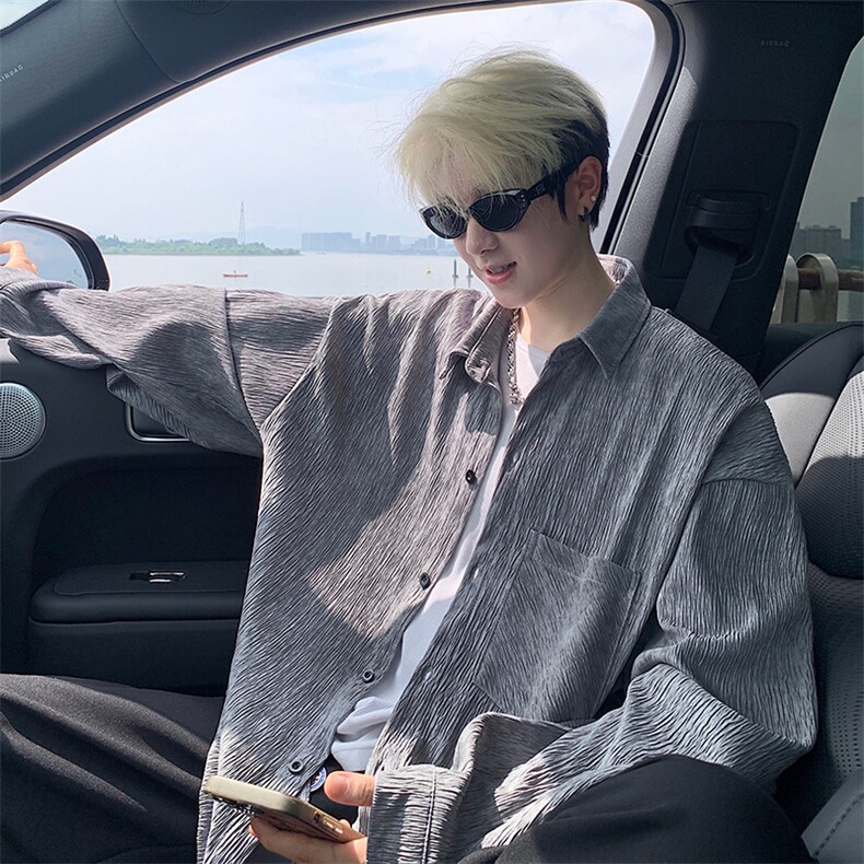 衬衫男秋季新款港风宽松大码扎染肌理感长袖衬衣CS7012-P38，男装衬衫，星座214-3