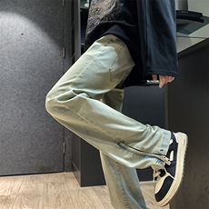 欧美vibe风裤子高街潮ins开叉牛仔裤男直筒拖地裤N08826-P45，男装牛仔裤，星座308B-1