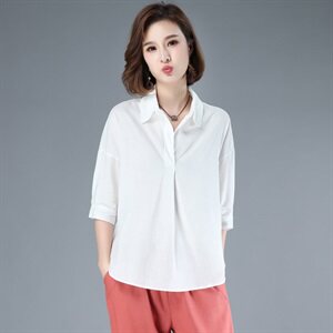 小个子显高遮肉设计感短袖衬衫女宽松港风休闲百搭纯棉蝙蝠袖上衣图片