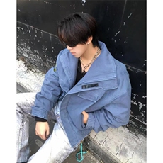 美式复古立领牛仔外套男女春秋冬季潮流vintage加绒加厚棉服夹克，男装工装外套，四季星座505