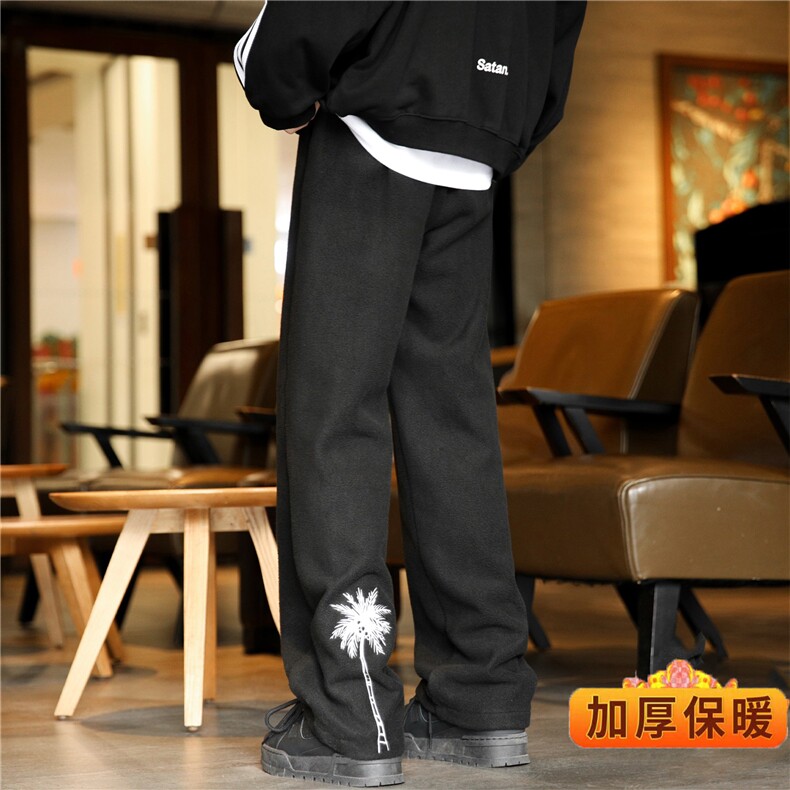 潮美式椰树刺绣直筒裤设计感加厚宽松百搭长裤A061-EX50186-P60,男装休闲裤,电商A061
