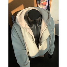 网图美式高街座山雕连帽pu皮棉衣男女加厚毛绒外套9175-P108特，男装皮衣，电商B380（原B361）