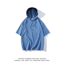 新款优品男士短袖连帽抽绳刺绣字母T恤宽松上衣ZDL3204-P49，男装T恤，星座717
