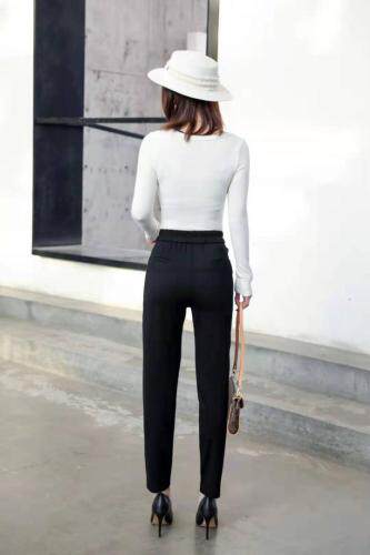 新款春装女装百搭小脚双扣针织休闲裤，女装休闲裤，冬进一族