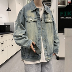 秋季潮牌做旧牛仔裤外套男美式高街宽松潮牌工装夹克W7850-P58，男装夹克，星座512-3