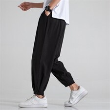 日系主推中性冰丝轻薄九分直筒纽扣宽松束脚休闲裤A042-K9935-P30，男装休闲裤，电商A042