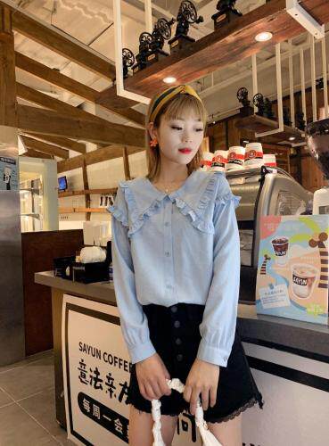 超逸世家4217意法2021秋季新款木耳边长袖衬衫休闲百搭，女装衬衫，超逸世家