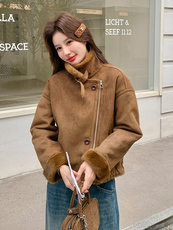 新款颗粒绒皮草外套女短款加厚麂皮绒保暖夹克羊羔毛大衣冬季，女装皮草，纯色衣恋