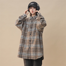 现货韩版潮流复毛呢古格子大码宽松翻领长袖衬衫225-2-CS711-P58，男装衬衫，星座225-2