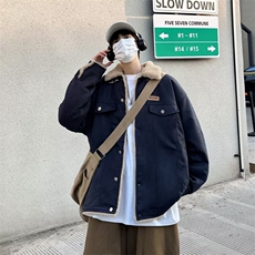 新款冬季美式复古羊羔绒棉衣男潮牌街头宽松情侣外套L2766-P90，男装棉衣，星座1008