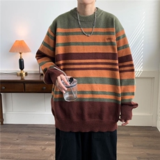 日系复古撞色条纹针织衫上衣秋冬潮牌休闲毛衣Z3127-P50，男装针织衫/毛衣，星座1109-3