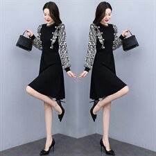 法式气质连衣裙女2022秋季新款时尚洋气减龄收腰显瘦高级感a字裙，女装连衣裙，韩美纤衣