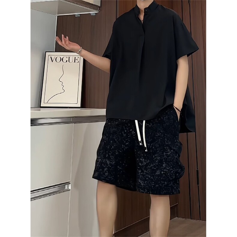 TZ02/P62套装夏季凉感薄款冰丝polo衬衫工装短裤男百搭两件套图片