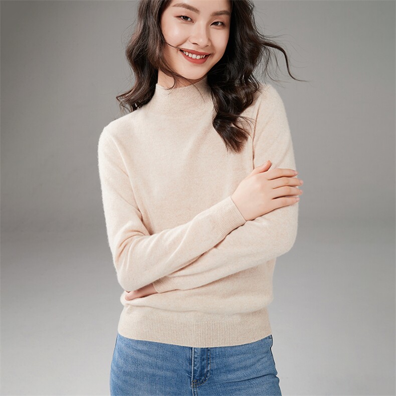 2025春秋新款羊绒衫女100纯山羊绒纯色套头长袖软糯百搭针织衫,女装羊绒衫,暖思纯羊绒