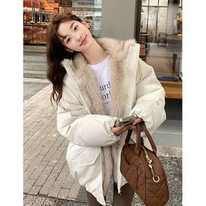高级拼接毛领花苞派克服巴恩风棉斯男女同款外套 M8856图片