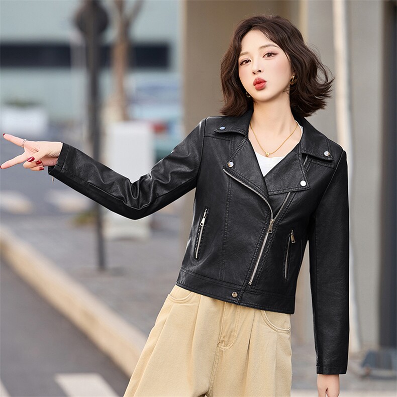 短款小皮衣外套女士2025春秋新款气质休闲百搭西装领机车夹克上衣,女装皮衣,臻衣坊